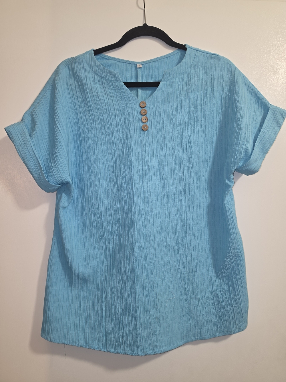 Source Unknown Aqua Short Sleeve Button Henley Blouse